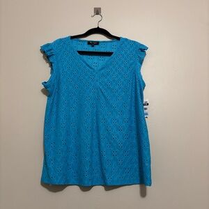 Blue Eyelet Sleeveless Top